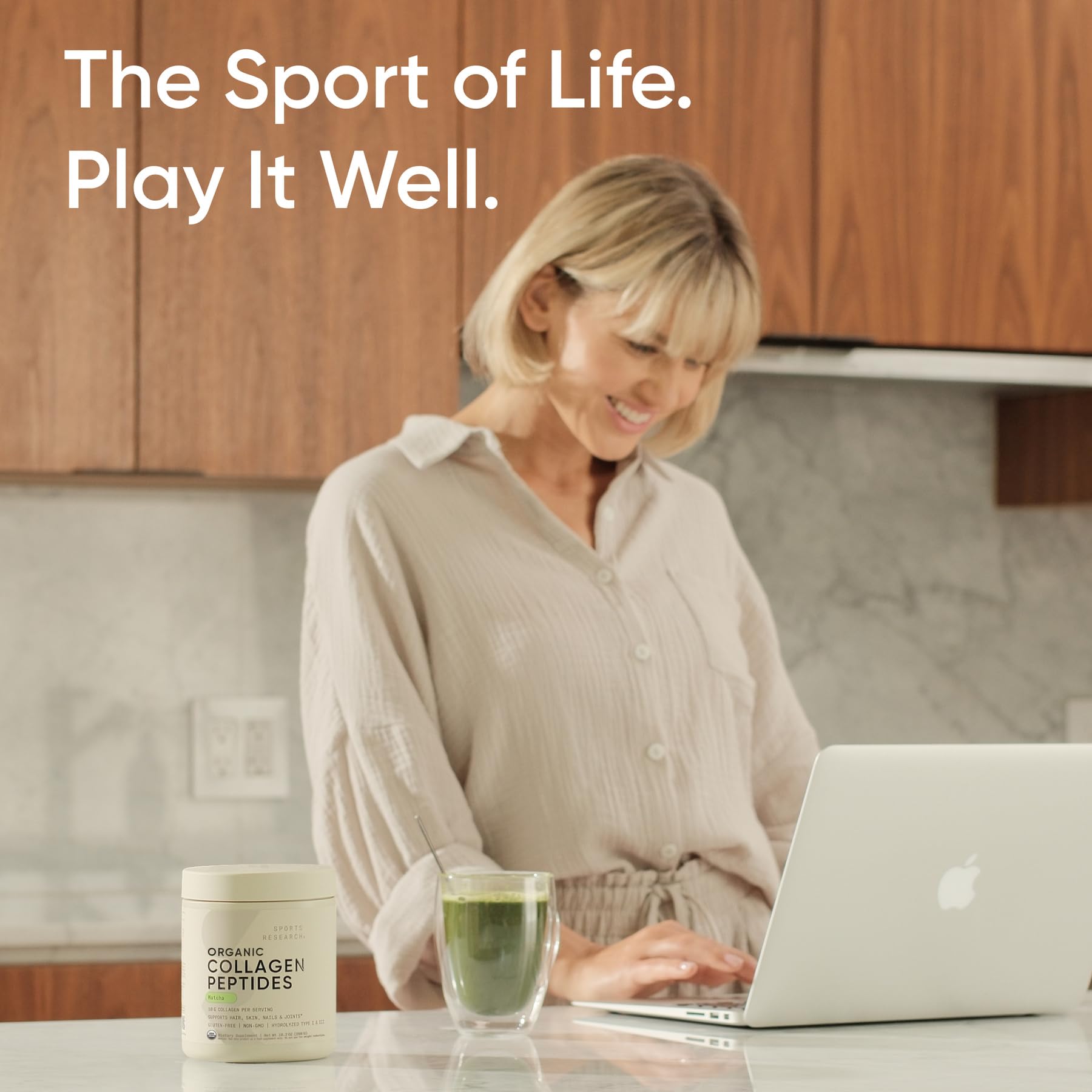 Sports Research Collagen Matcha: préparation dans une boisson chaude ou froide.