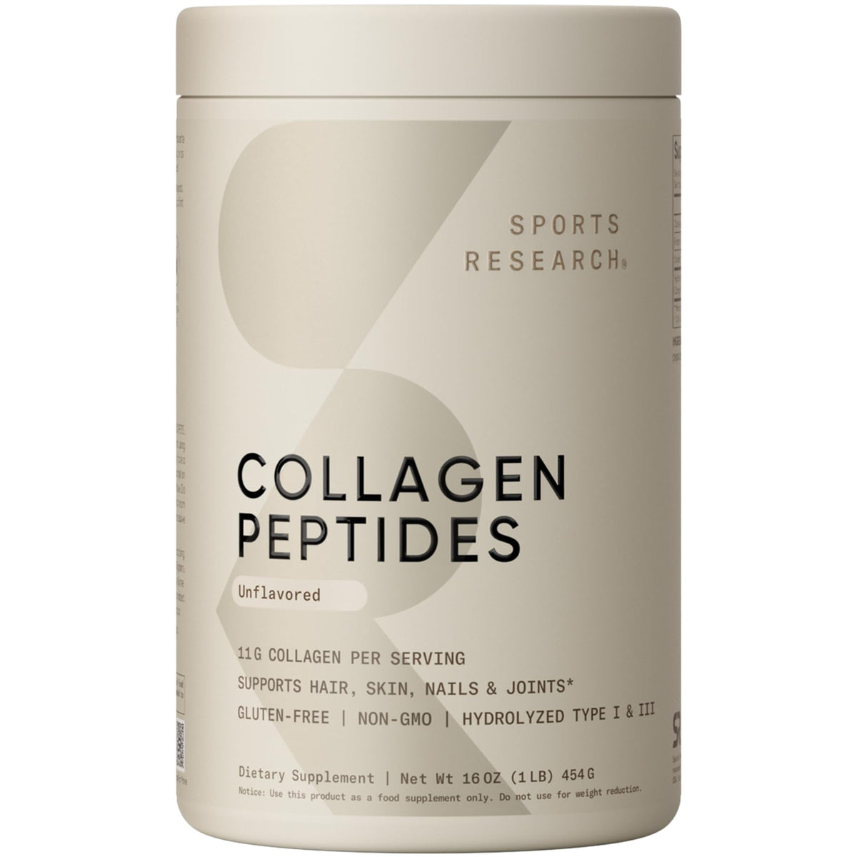 Sports Research Collagen Peptides : bouteille et scoop, usage quotidien pratique