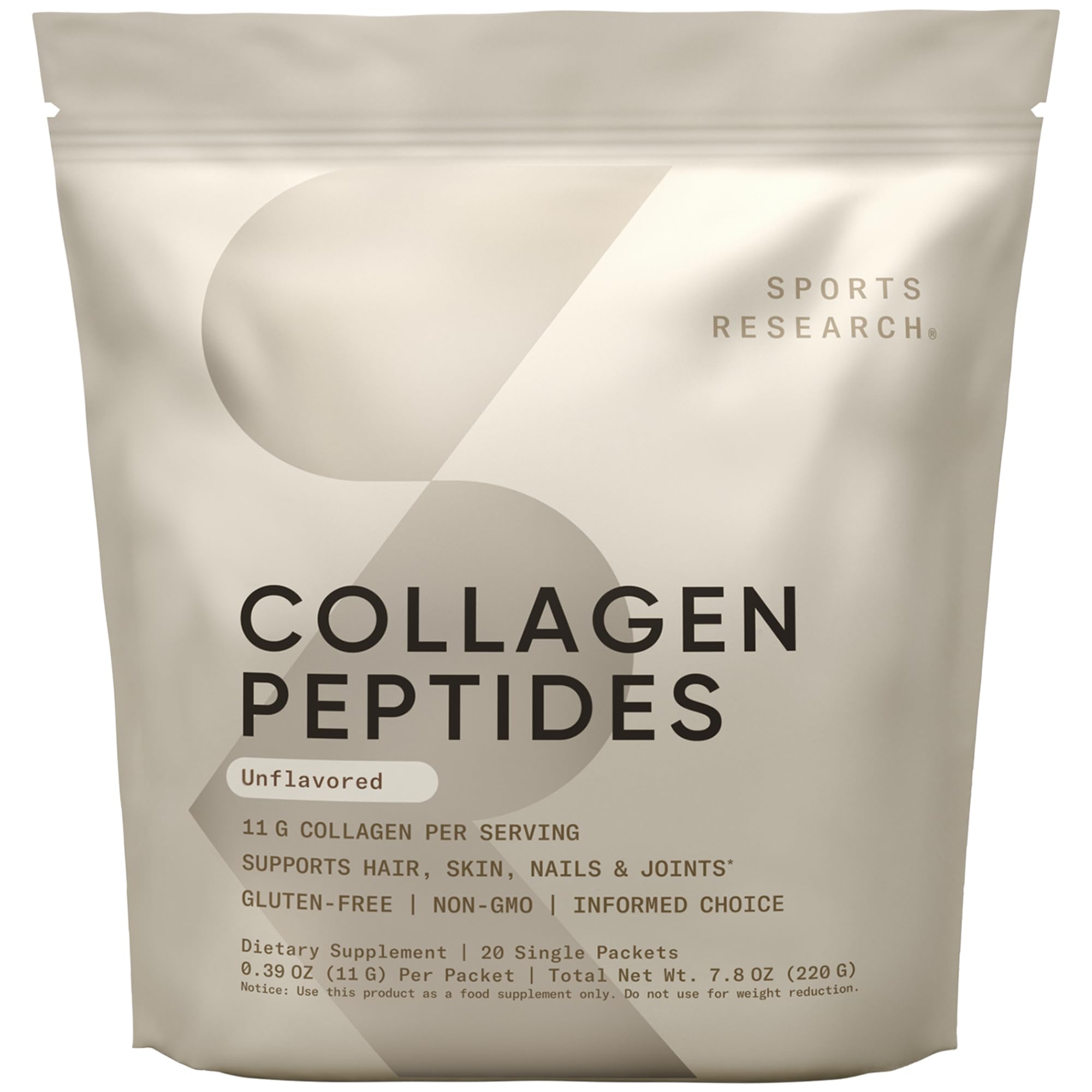 Sports Research Collagen Peptides dans le pot hydrolysé Type I et III pour peau et articulations