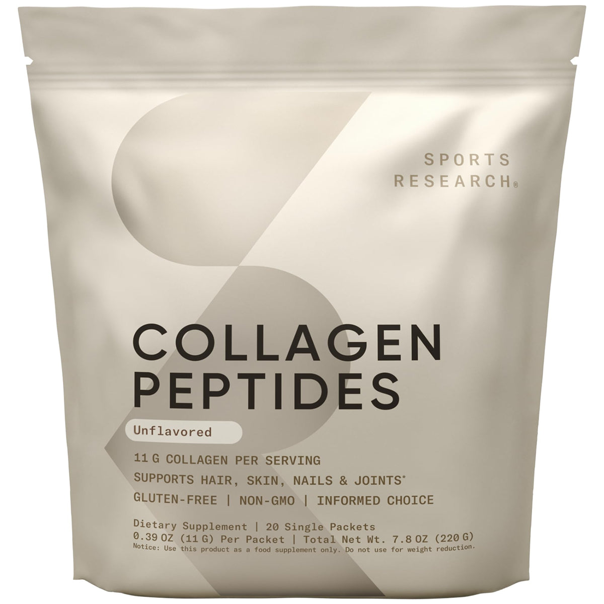 Sports Research Collagen Peptides dans le pot hydrolysé Type I et III pour peau et articulations