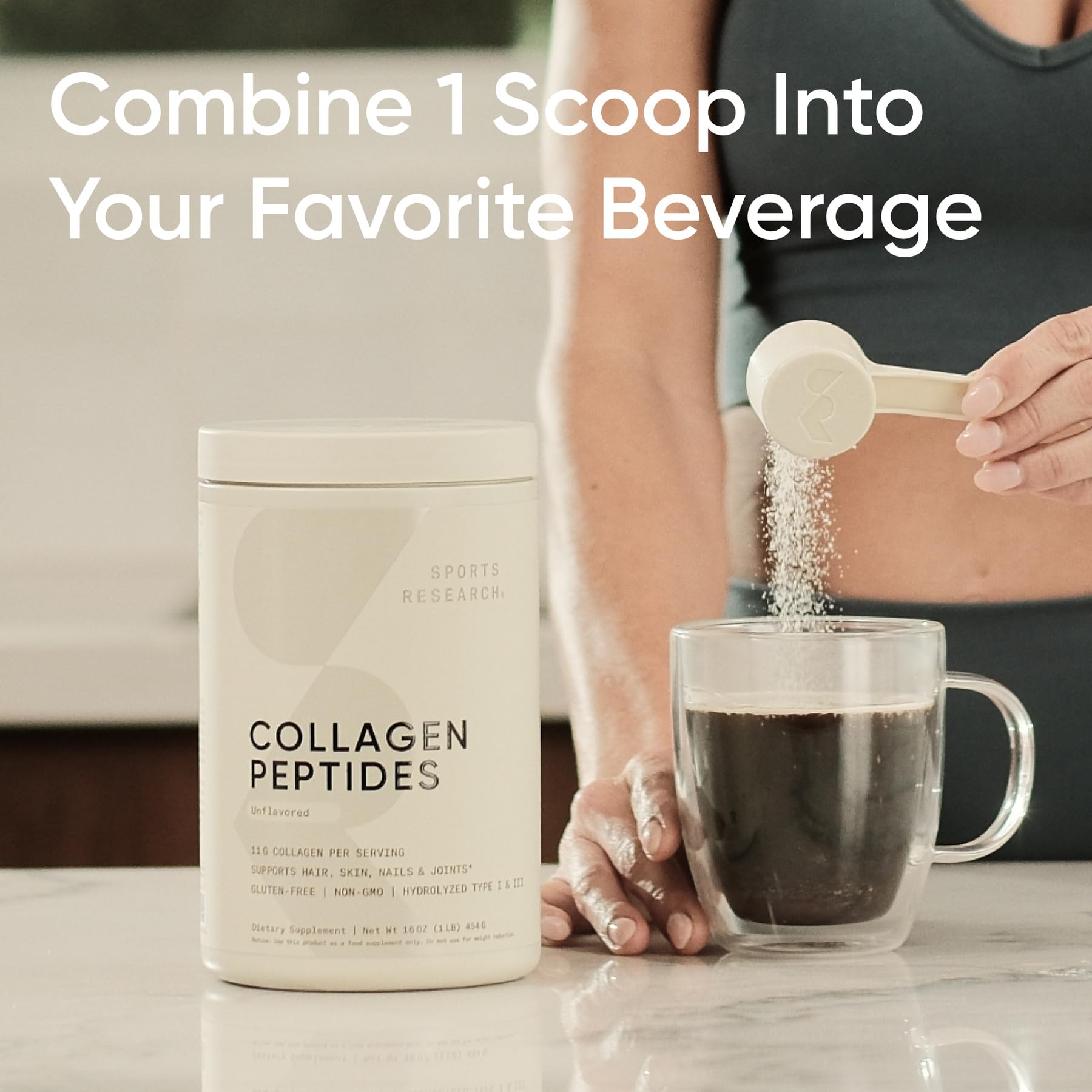 Sports Research collagene peptides: addition parfaite dans café pour crème légère.