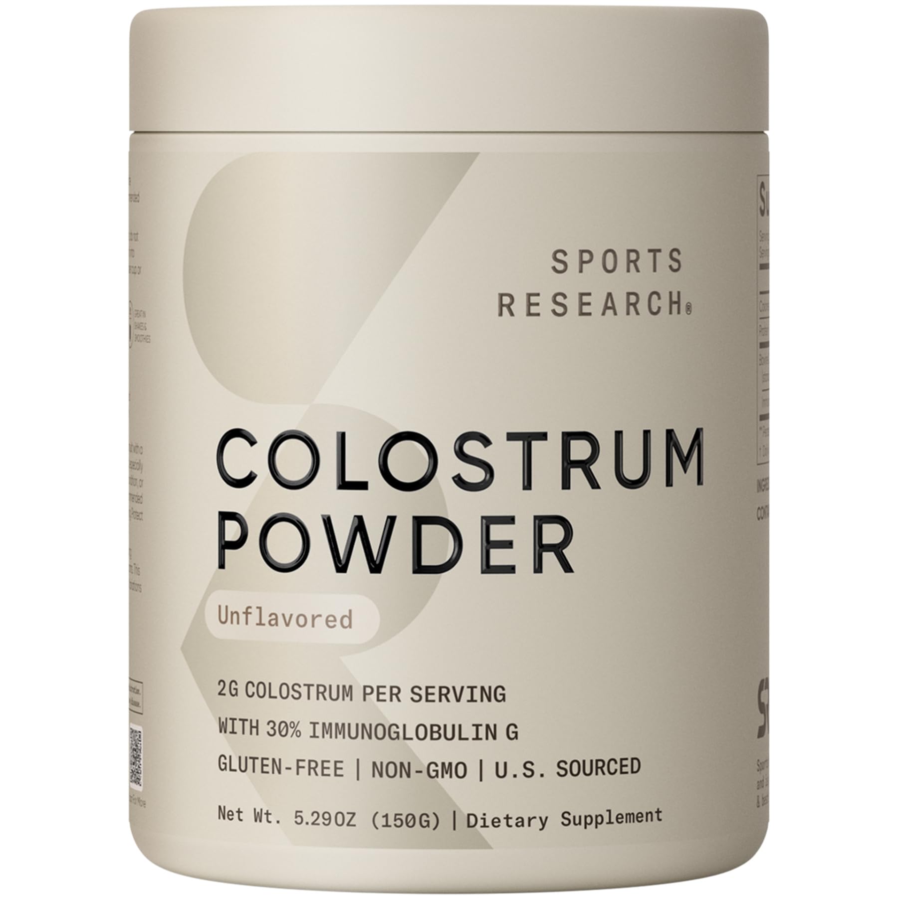Sports Research Colostrum Poudre dans la bouteille, apport quotidien pratique.
