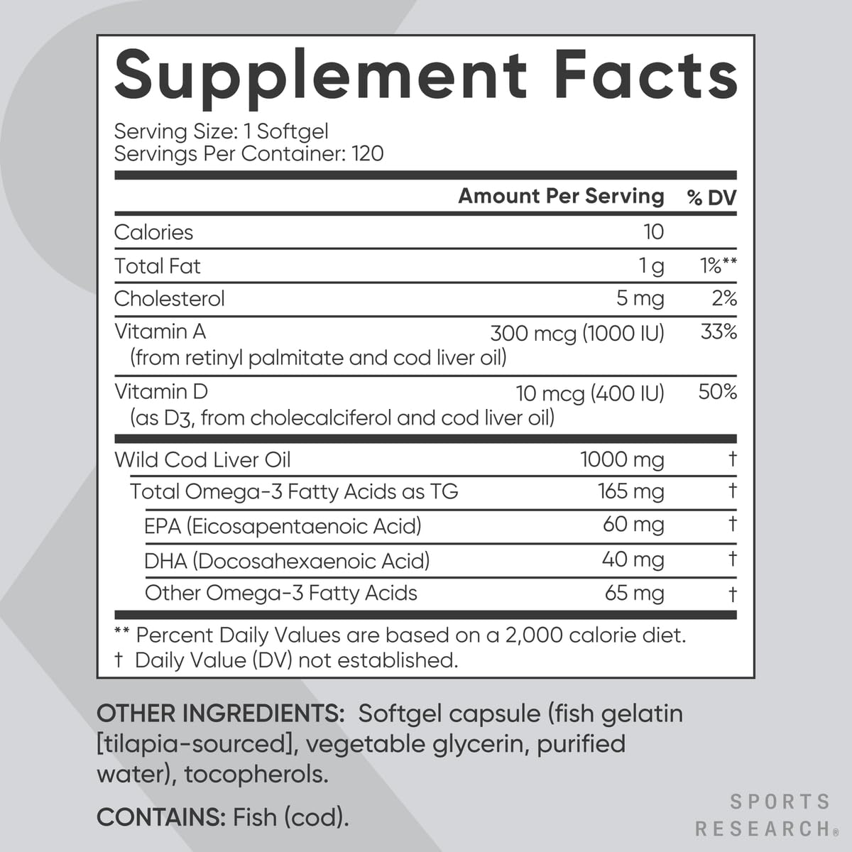 Emballage compact adapté au régime pescetarien pour Sports Research Omega-3