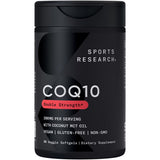 Sports Research CoQ10, bouteille de gélules végétales, soutien potentiel à l'énergie.