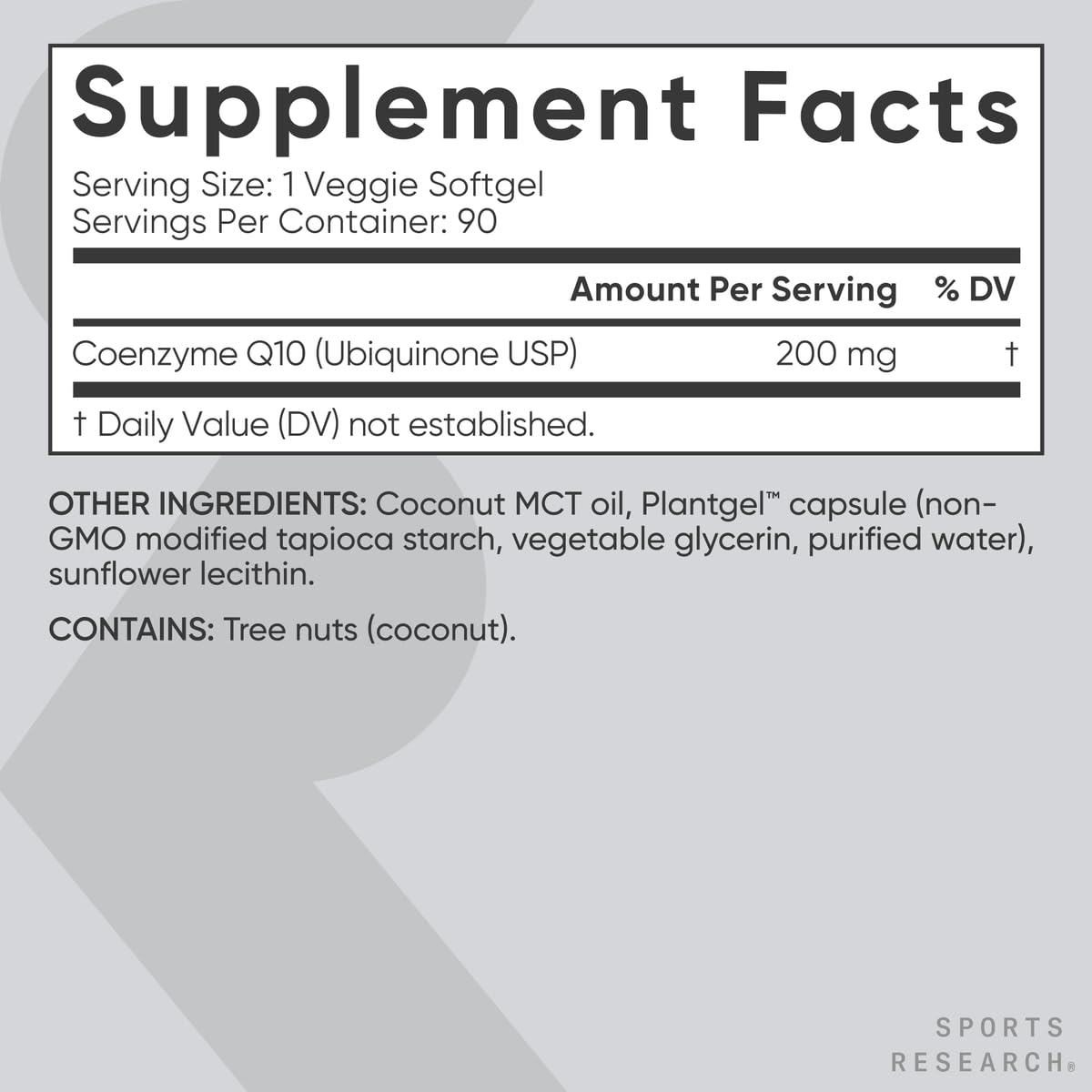 Sports Research CoQ10 non-OGM vérifié pour une qualité fiable.