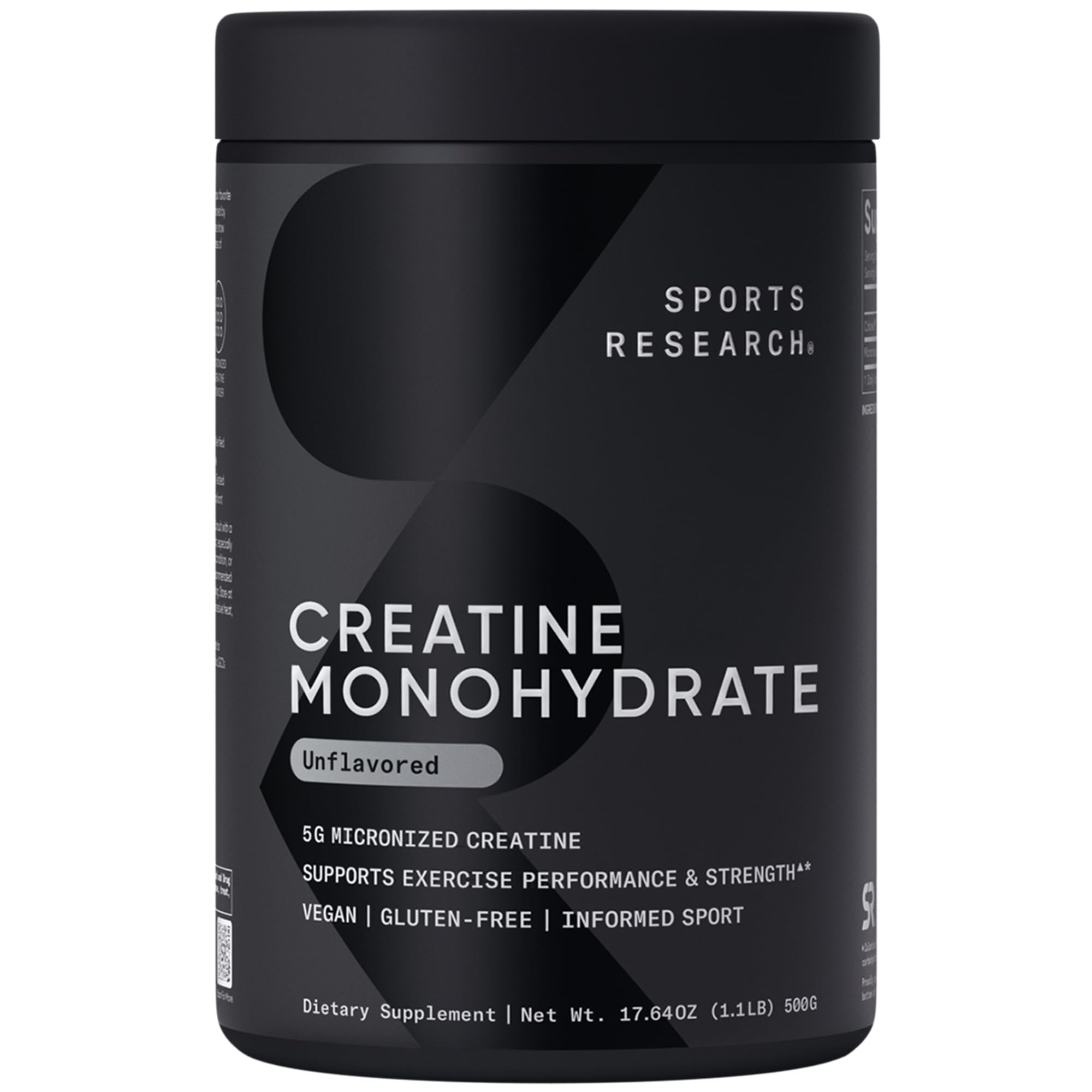 Sports Research Créatine Monohydrate dans une bouteille prête pour l’entraînement.
