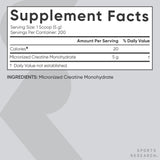 Bouteille Sports Research Creatine Monohydrate, format généreux pour la routine d'entraînement.