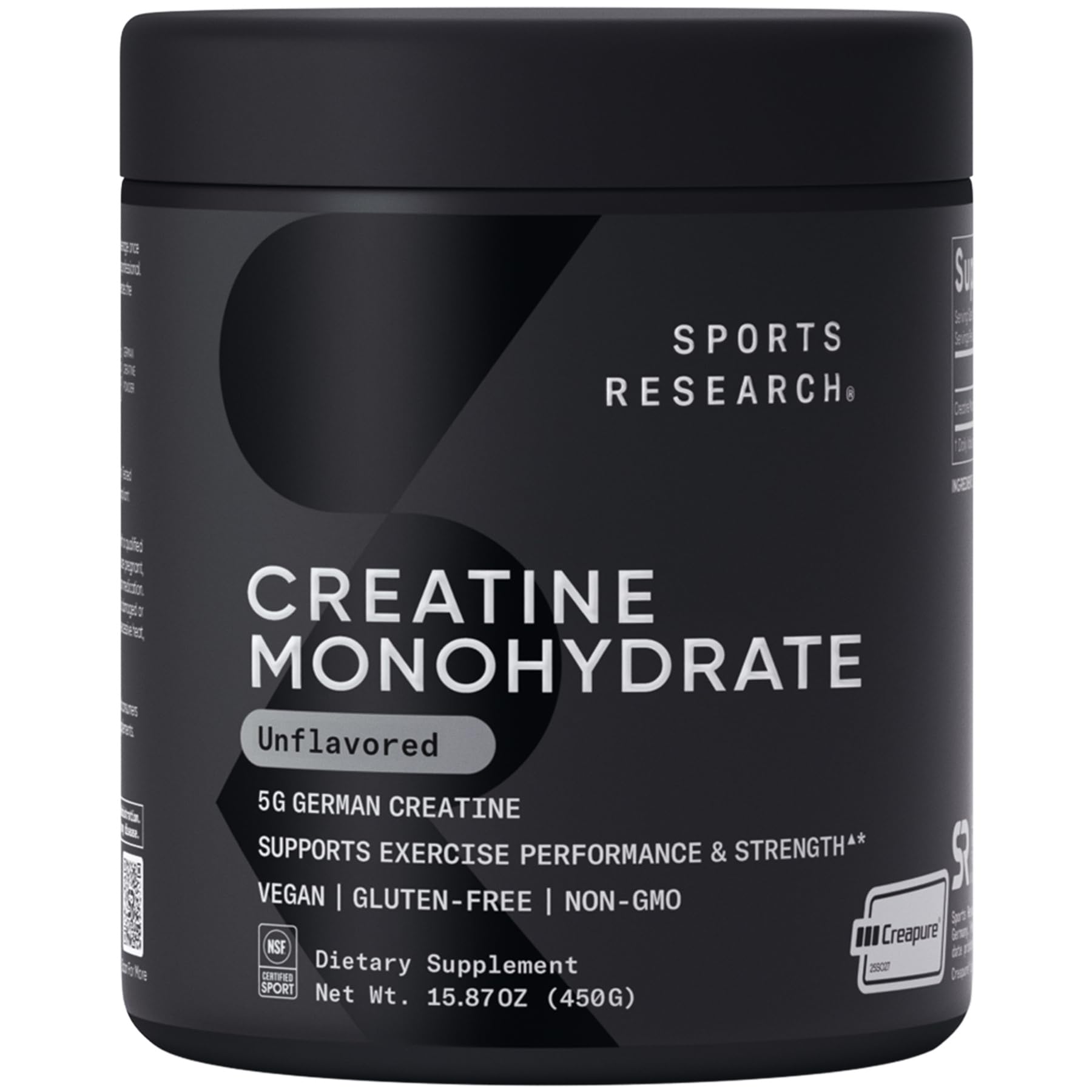 Sports Research Creapure Creatine Monohydrate – bocal pour récupération et performance.