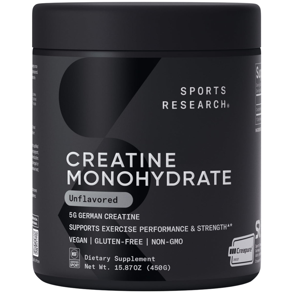 Sports Research Creapure Creatine Monohydrate – bocal pour récupération et performance.