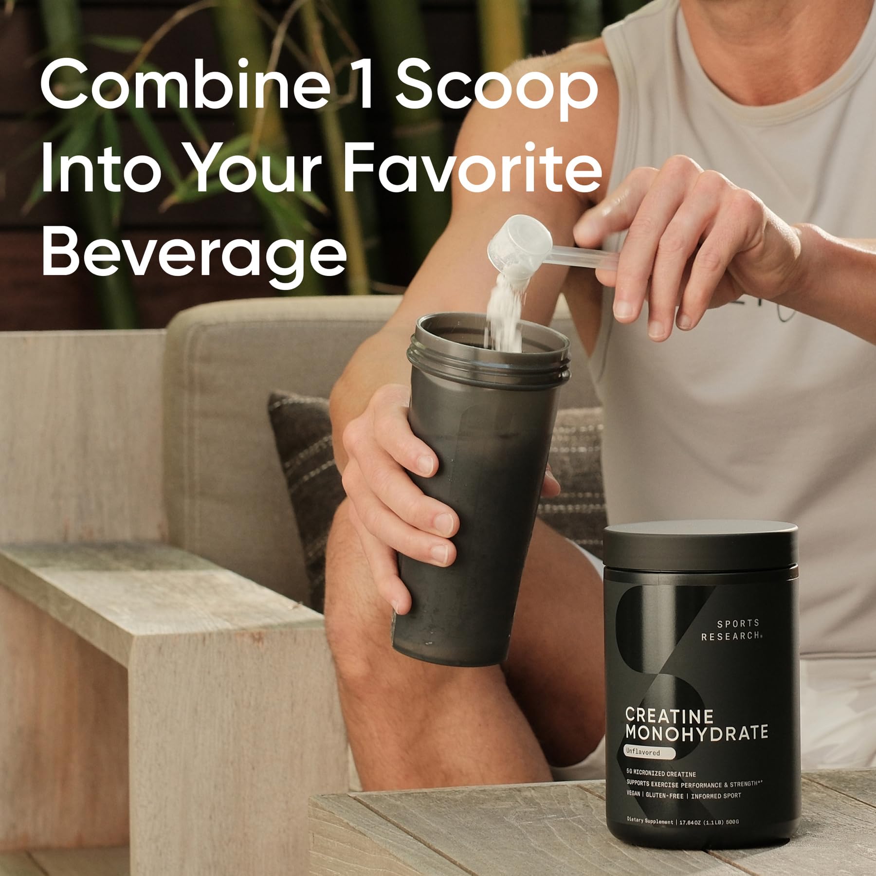 Sports Research Creatine Monohydrate, mesure facile et dose adaptée, pratique avant ou après l'effort