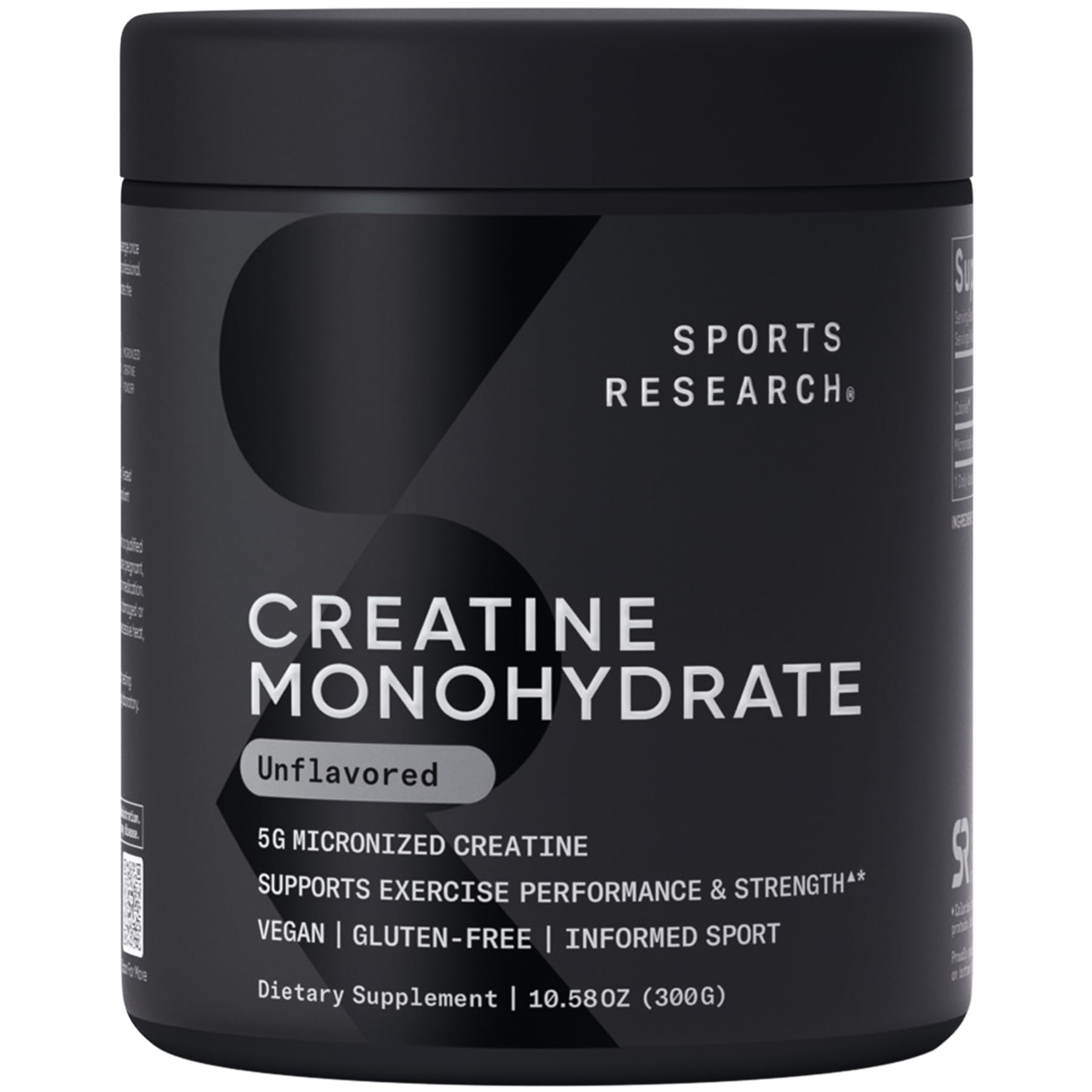 Sports Research Creatine Monohydrate, poudre micronisee non aromatee prête à l'entraînement pour soutenir la puissance