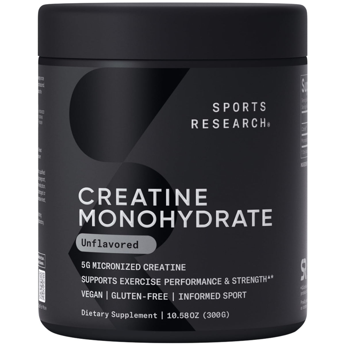 Sports Research Creatine Monohydrate, poudre micronisee non aromatee prête à l'entraînement pour soutenir la puissance