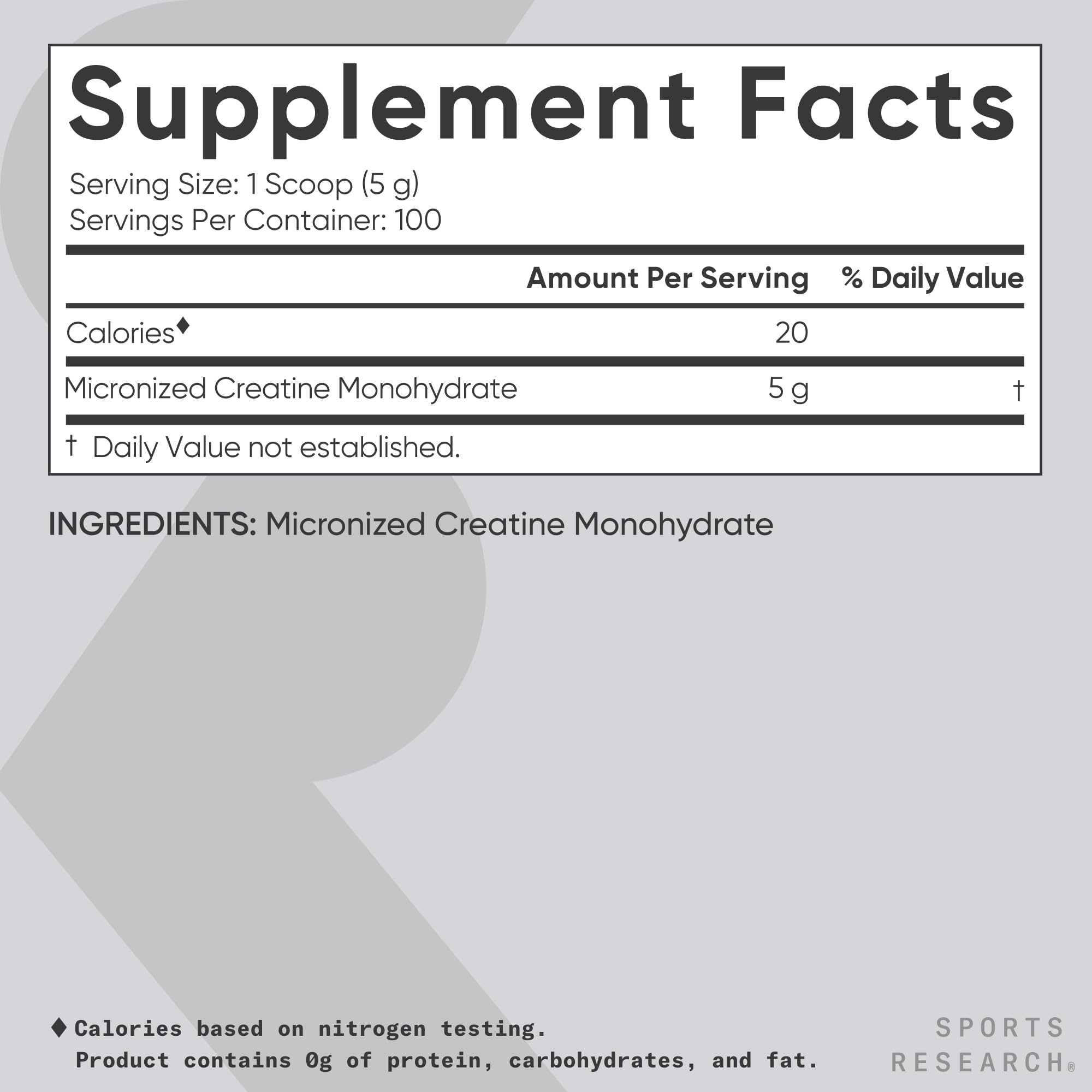 Créatine de Sports Research, testée et sans allergènes majeurs.