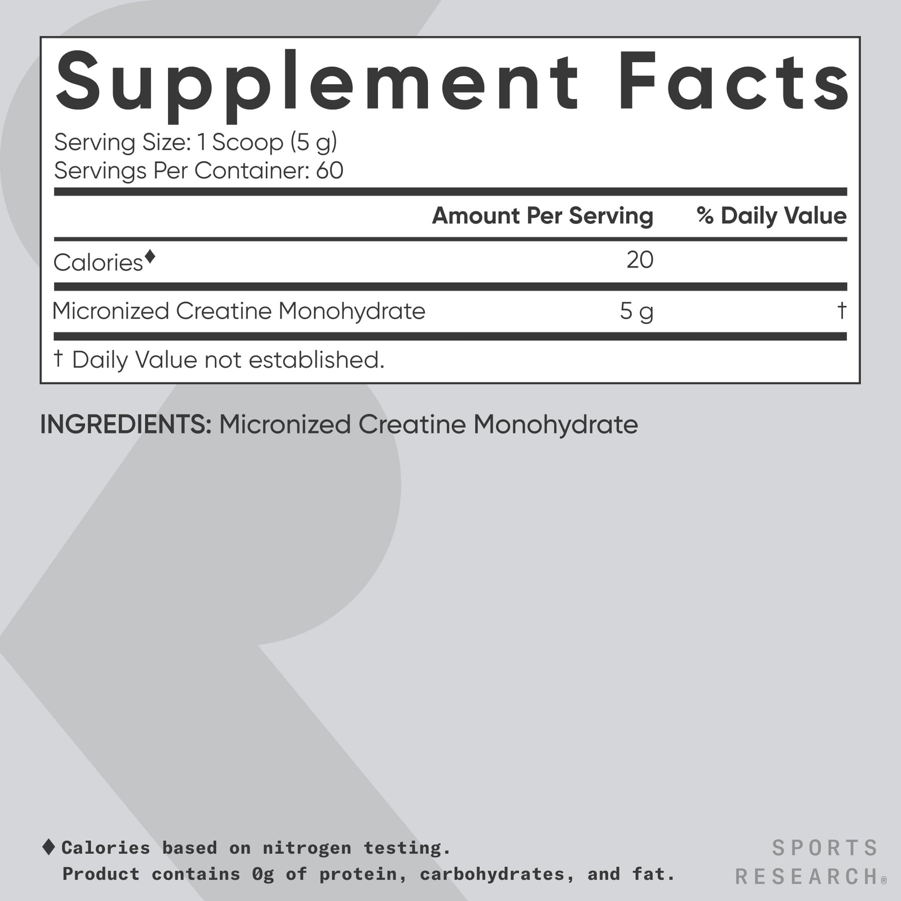 Sports Research Creatine Monohydrate, texture fine, mélange homogène garanti pour des shakers sans grumeaux
