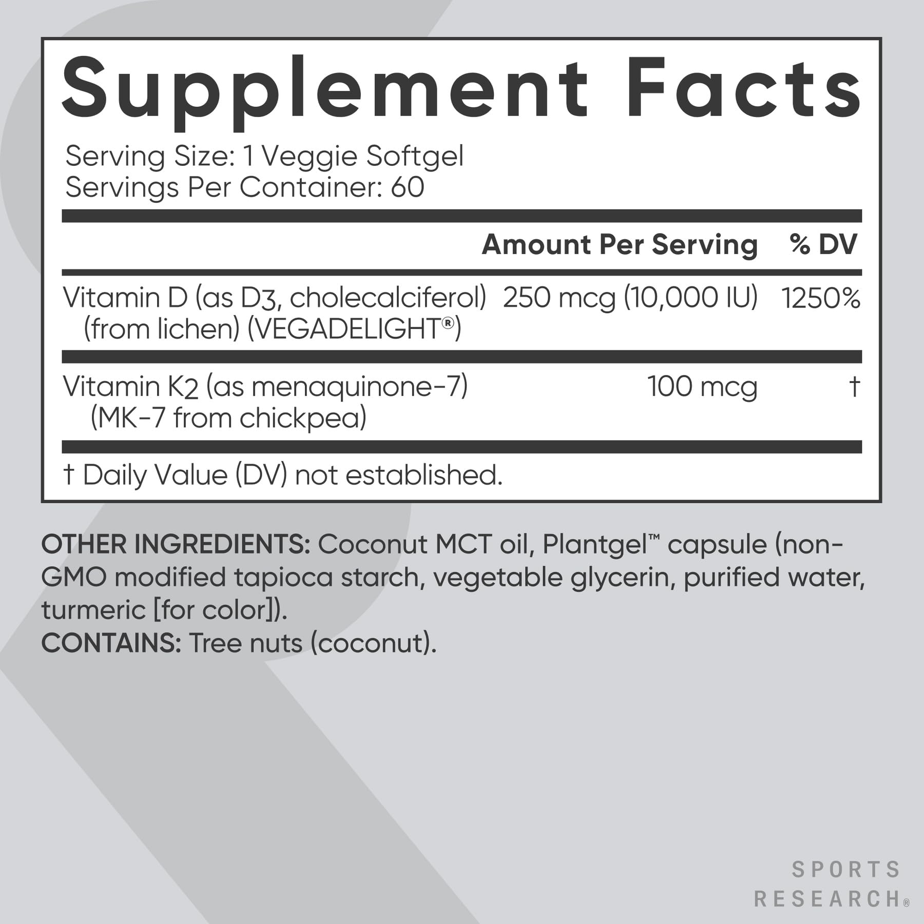 Sports Research D3 + K2 - Absorption améliorée grâce à l'huile MCT de coco.