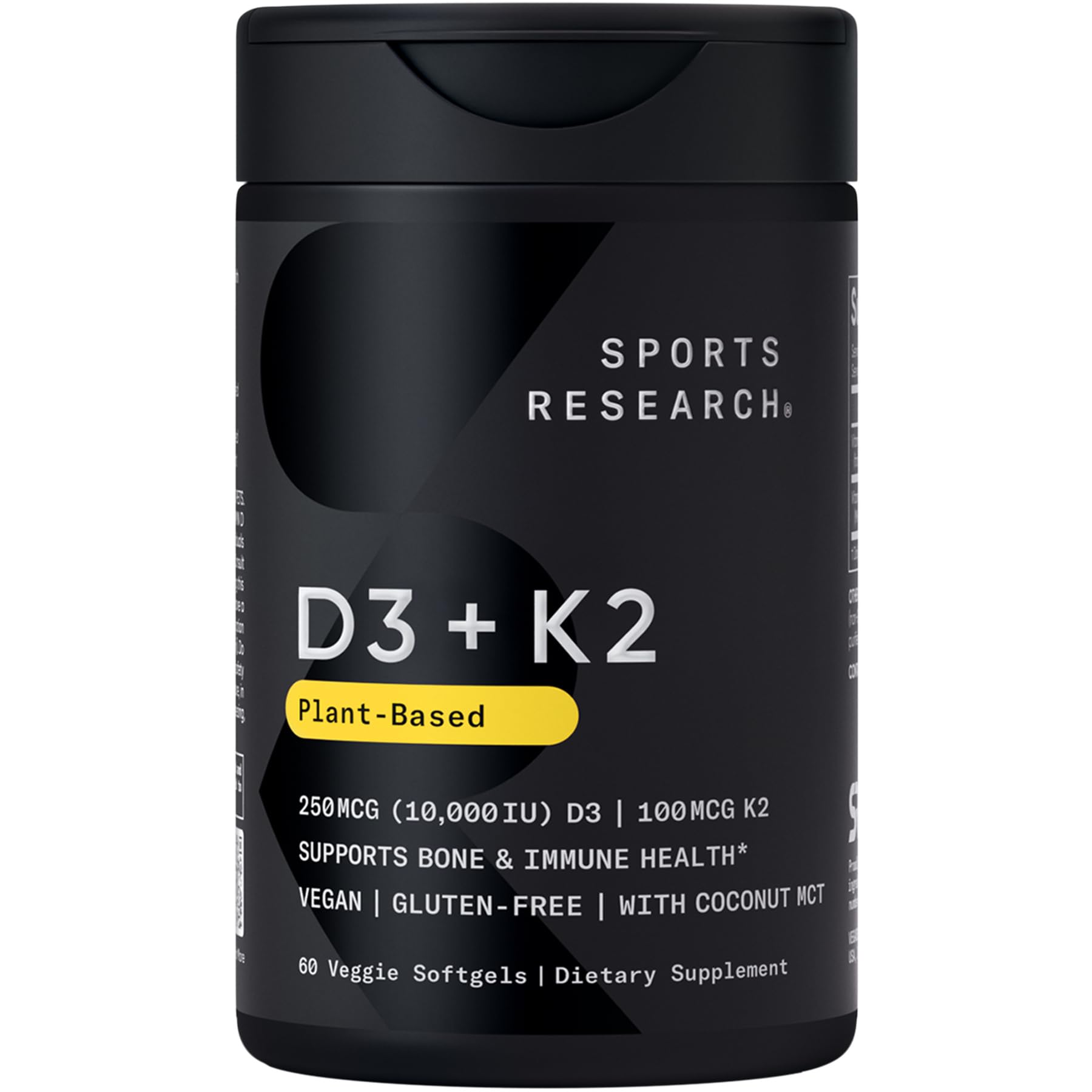 Sports Research D3 + K2 - Bouteille avec gélules faciles à avaler, soutien potentiel des os.