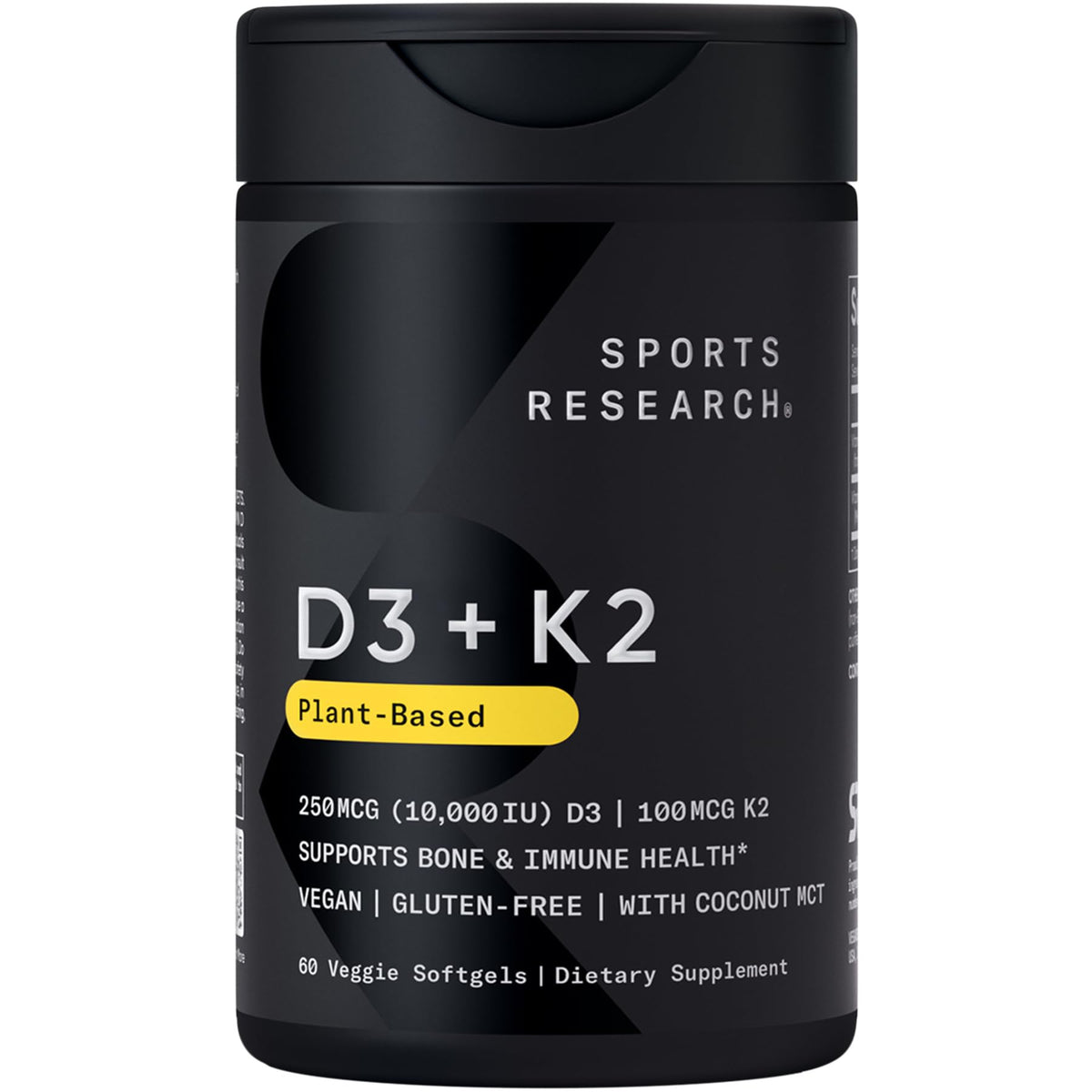 Sports Research D3 + K2 - Bouteille avec gélules faciles à avaler, soutien potentiel des os.