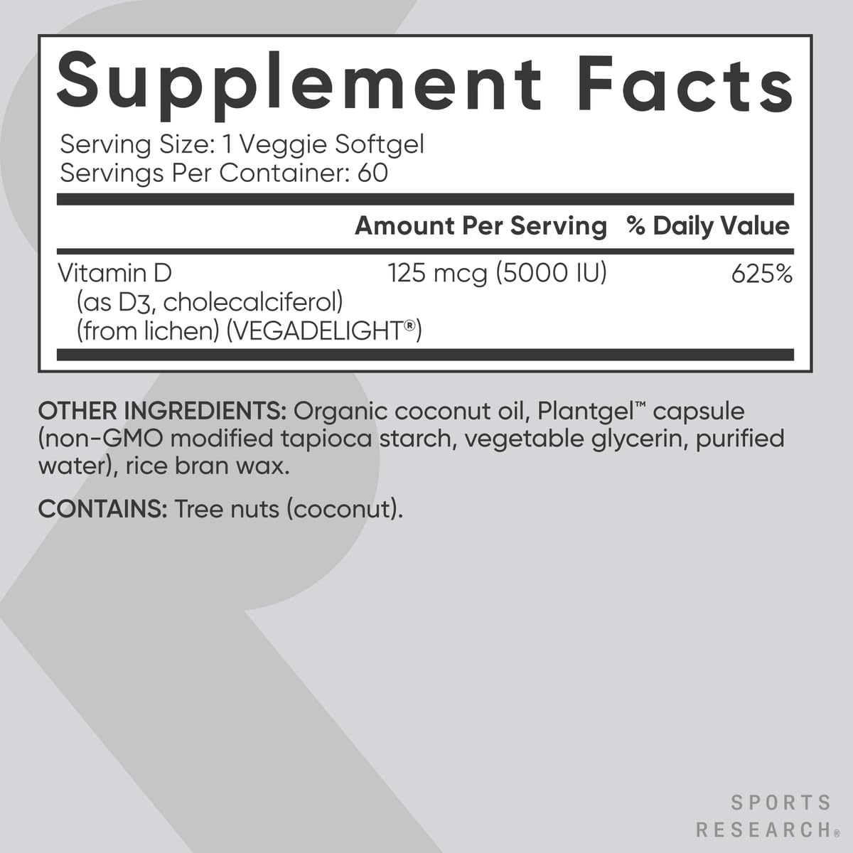 Sports Research D3 végane, huile de coco, meilleure biodisponibilité.