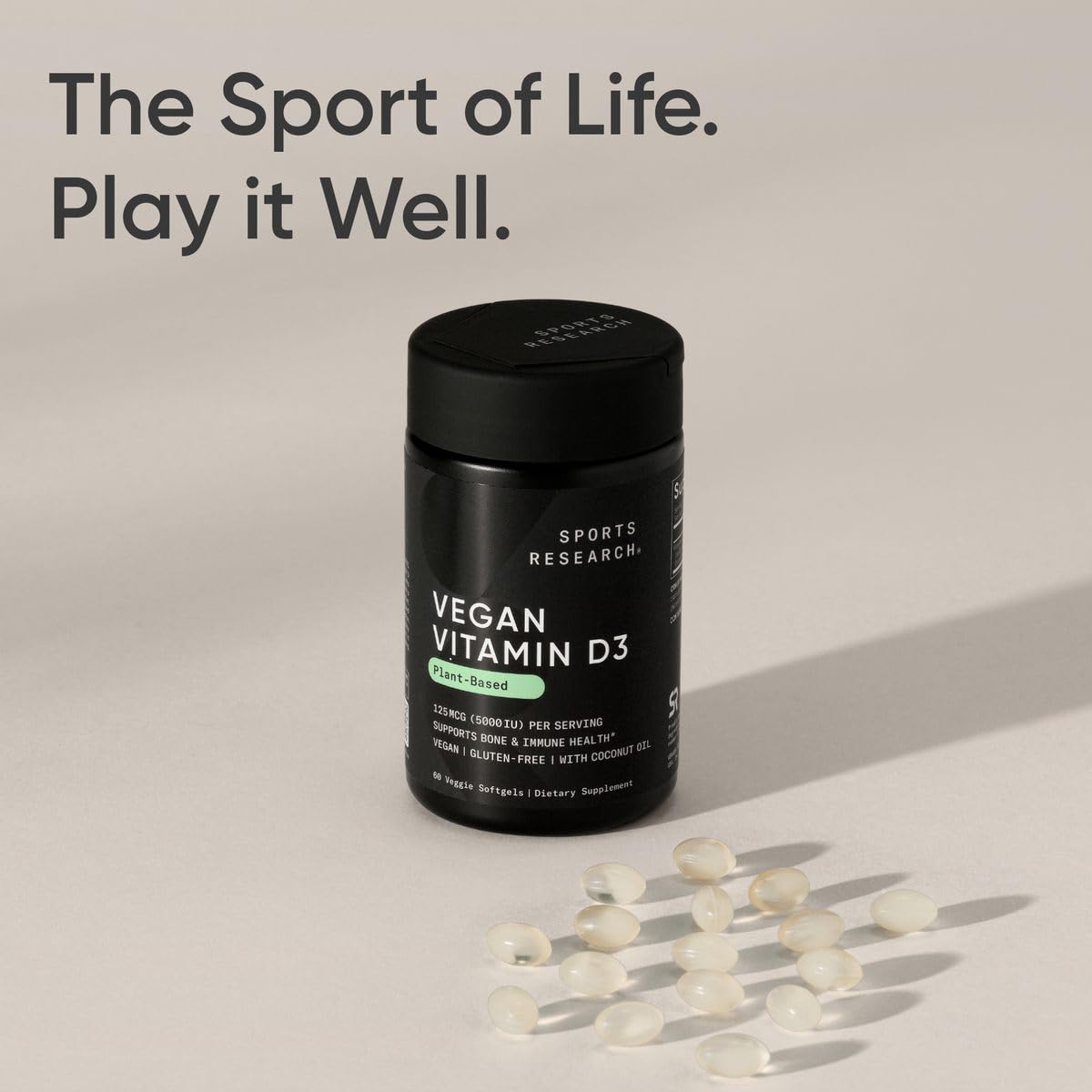 Sports Research D3 végane, vitamine D et soleil, énergie potentielle.