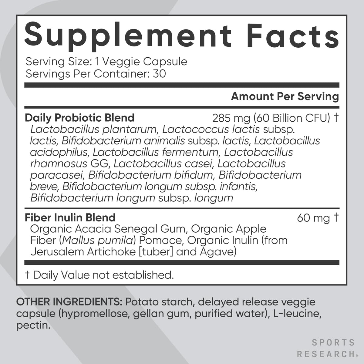 Sports Research Daily Probiotics, libération retardée: absorption potentielle améliorée.