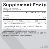 Sports Research DHA Omega-3 sans OGM et sans gluten, adapté à divers régimes.