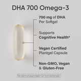 Sports Research DHA végan bouteille, présentation pratique pour un complément prénatal.