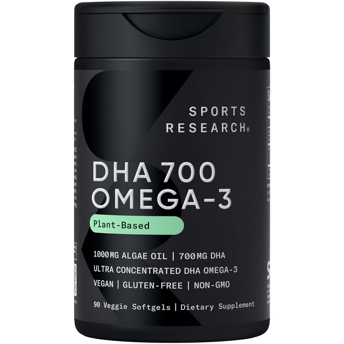 Sports Research DHA végan capsule, capsule végétale pratique pour un apport DHA quotidien.