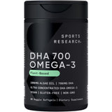 Sports Research DHA végan capsule, capsule végétale pratique pour un apport DHA quotidien.
