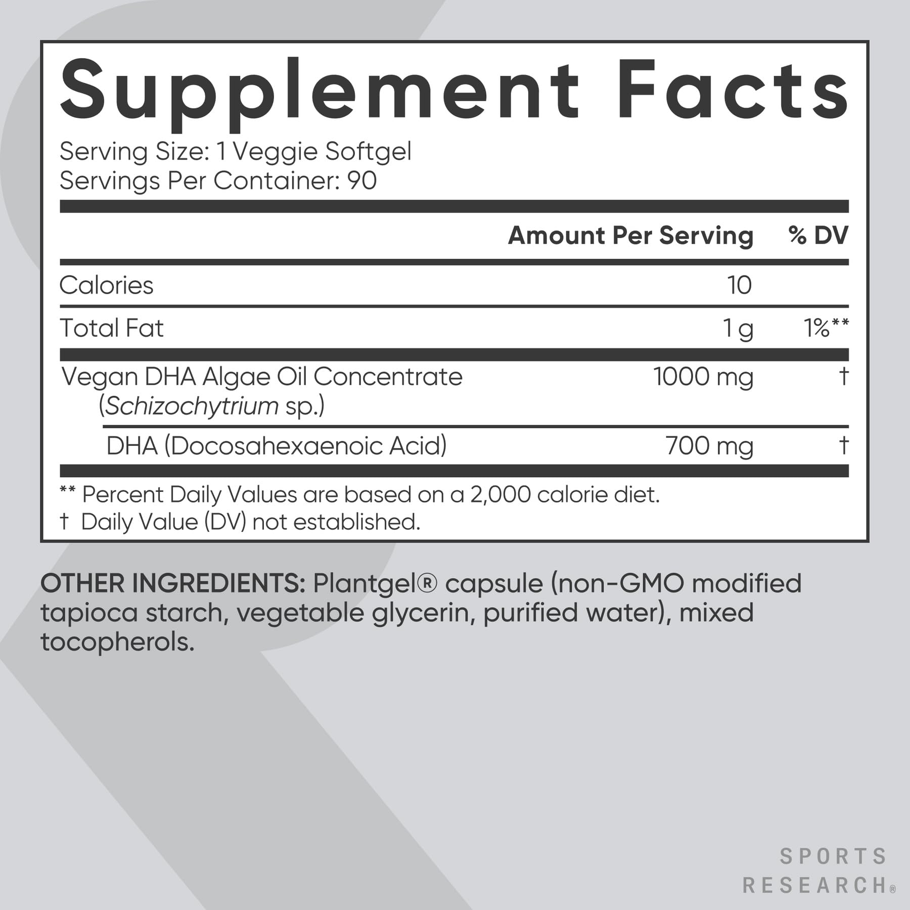 Sports Research DHA végan oméga-3, source végétale et sans poisson.