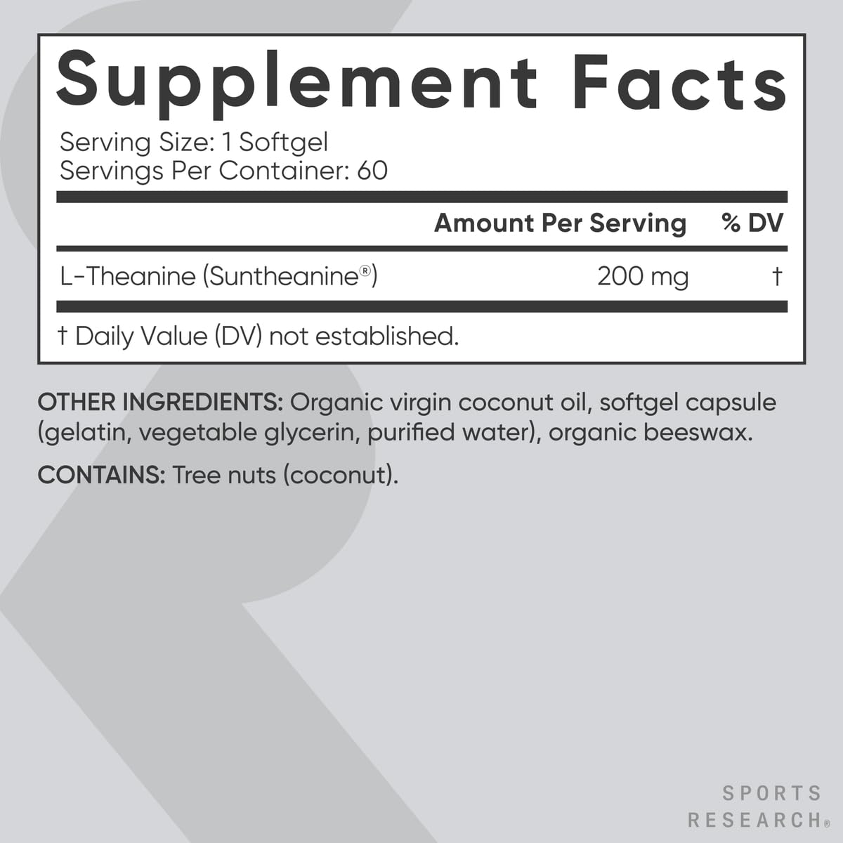 Sports Research étiquette sans gluten et sans OGM - choix sûr et propre.