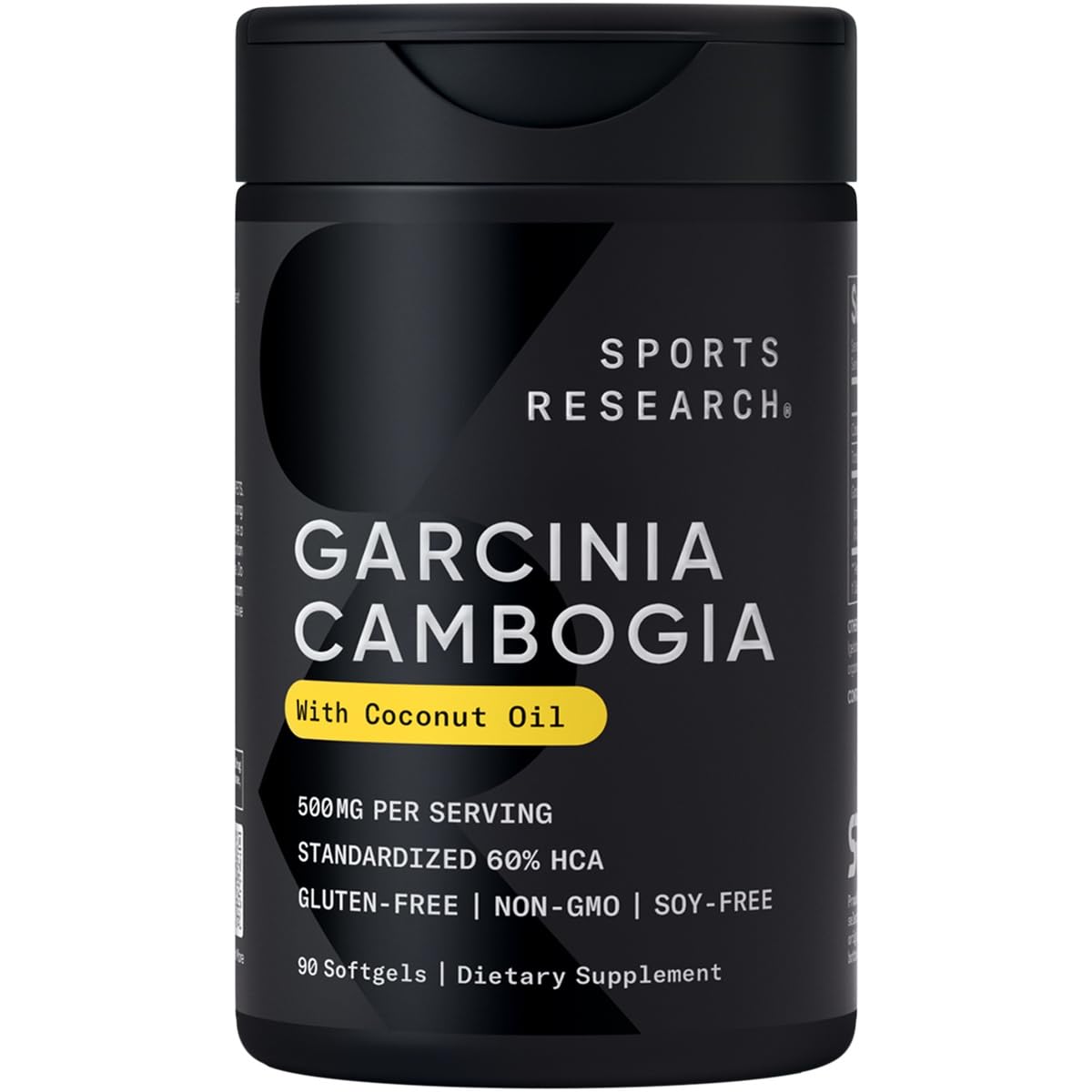 Sports Research Garcinia Cambogia – bouteille montrant le complément à 60% HCA, prêt à l'emploi.
