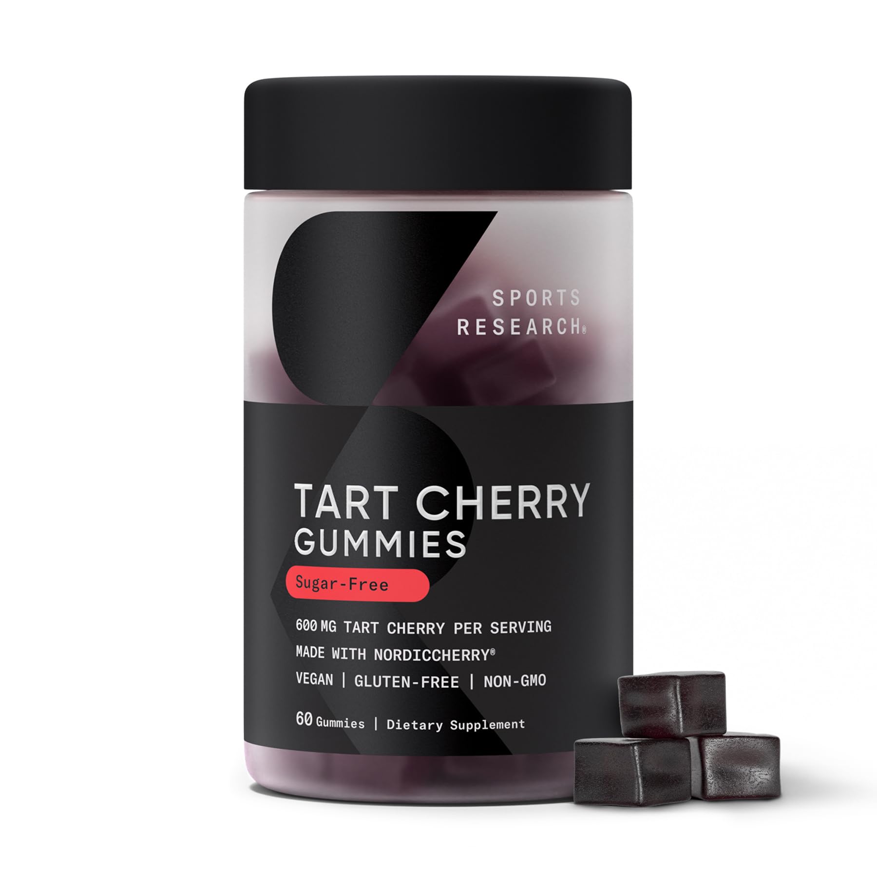 Sports Research gommes cerise acide dans la bouteille, goût agréable après l'entraînement.
