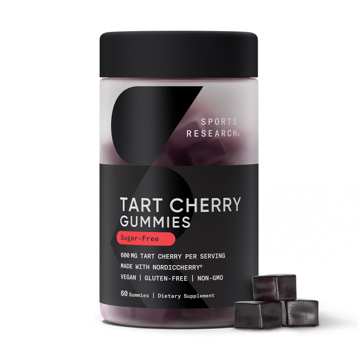 Sports Research gommes cerise acide dans la bouteille, goût agréable après l'entraînement.