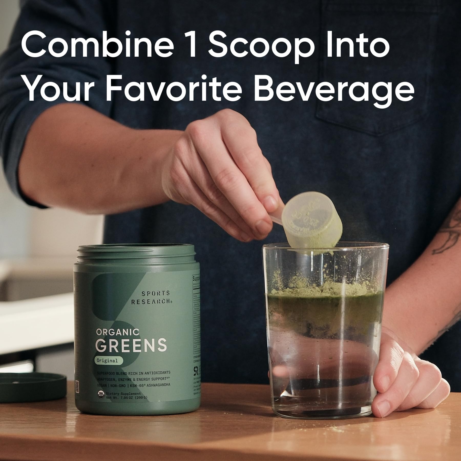 Sports Research Greens Poudre Original — dosette facile pour un apport en superaliments.