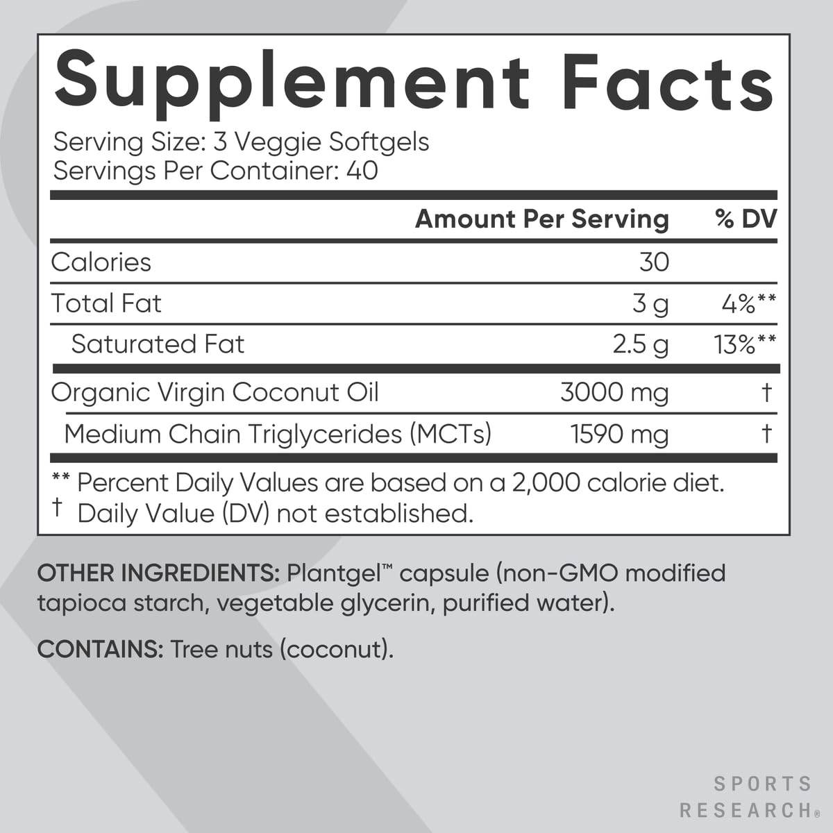 Sports Research huile coco extra vierge non raffinée — pureté naturelle et sans solvants.