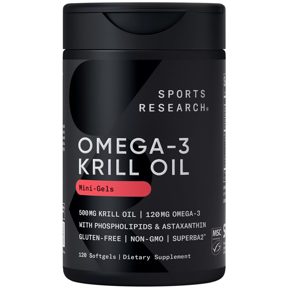 Sports Research Huile Krill 500 mg Mini Gels – emballage pratique pour l'usage quotidien.