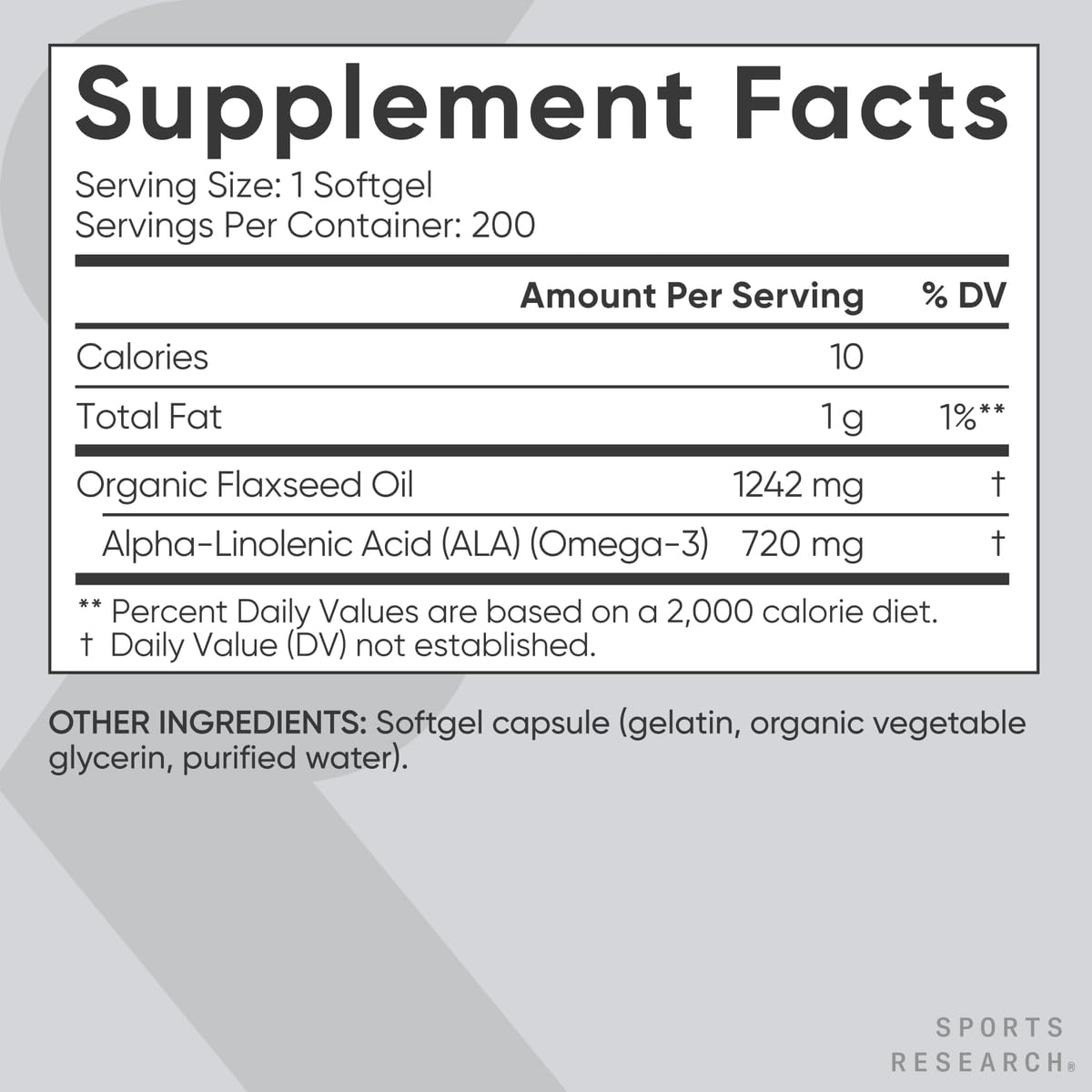 Sports Research capsules huile de lin sans soja – formule claire et sûre.