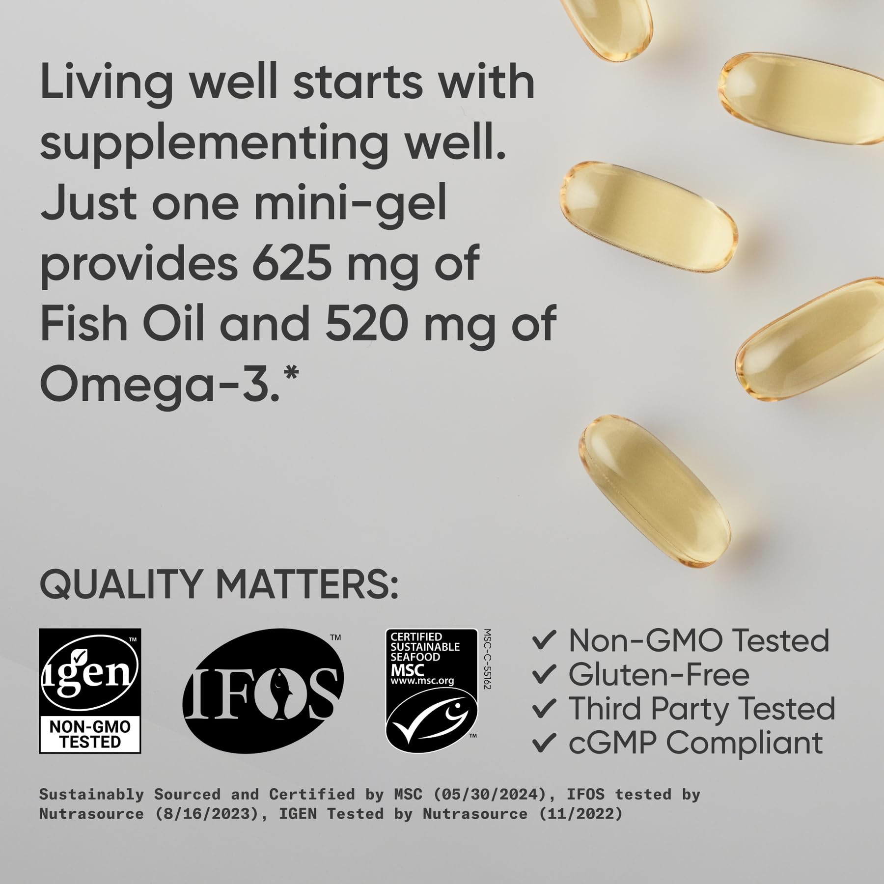 Huile d’Alaska Pollock en forme triglyceride facilitant l’absorption potentielle.