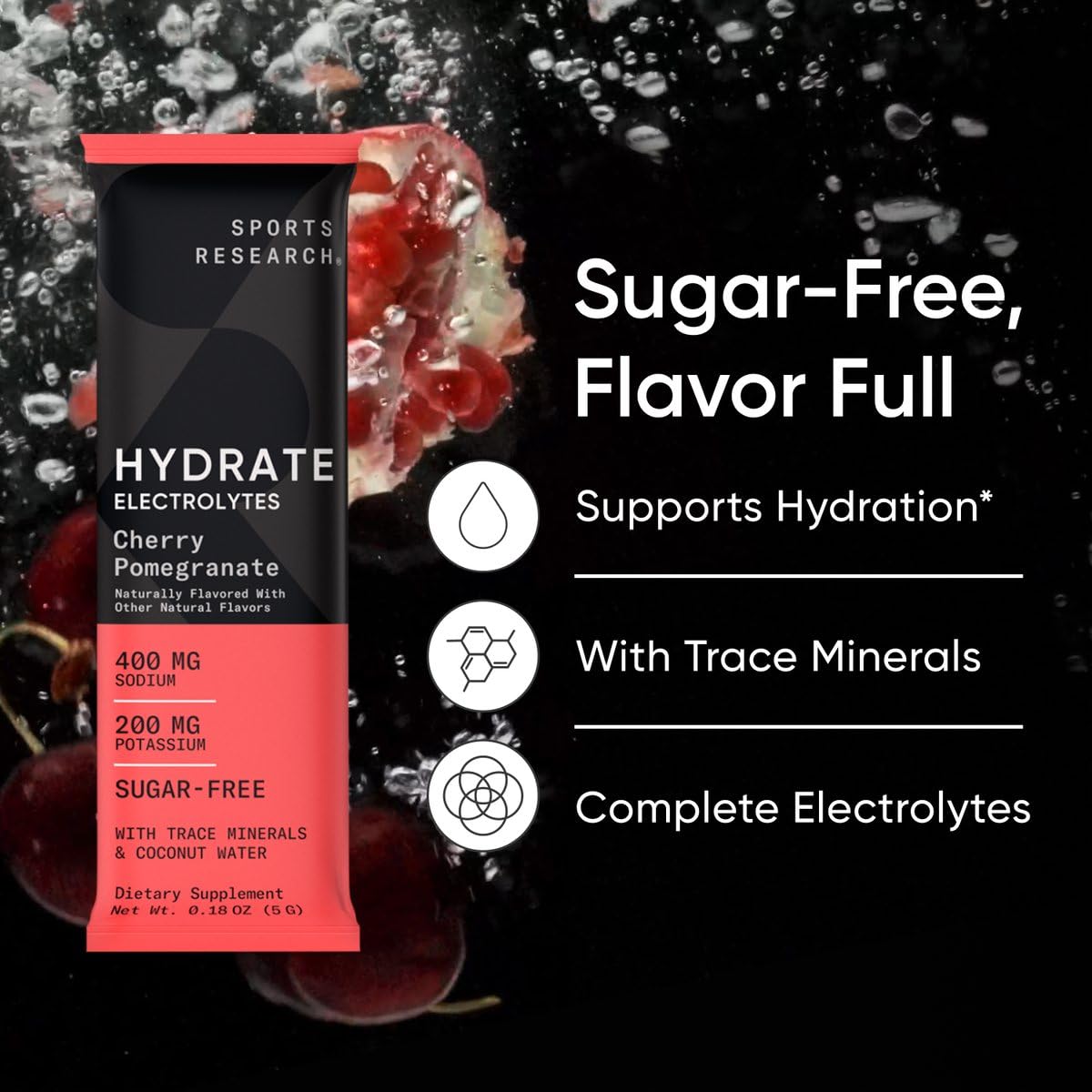 Sports Research Hydrate arôme framboise-citronnade : goût naturel et rafraîchissant.