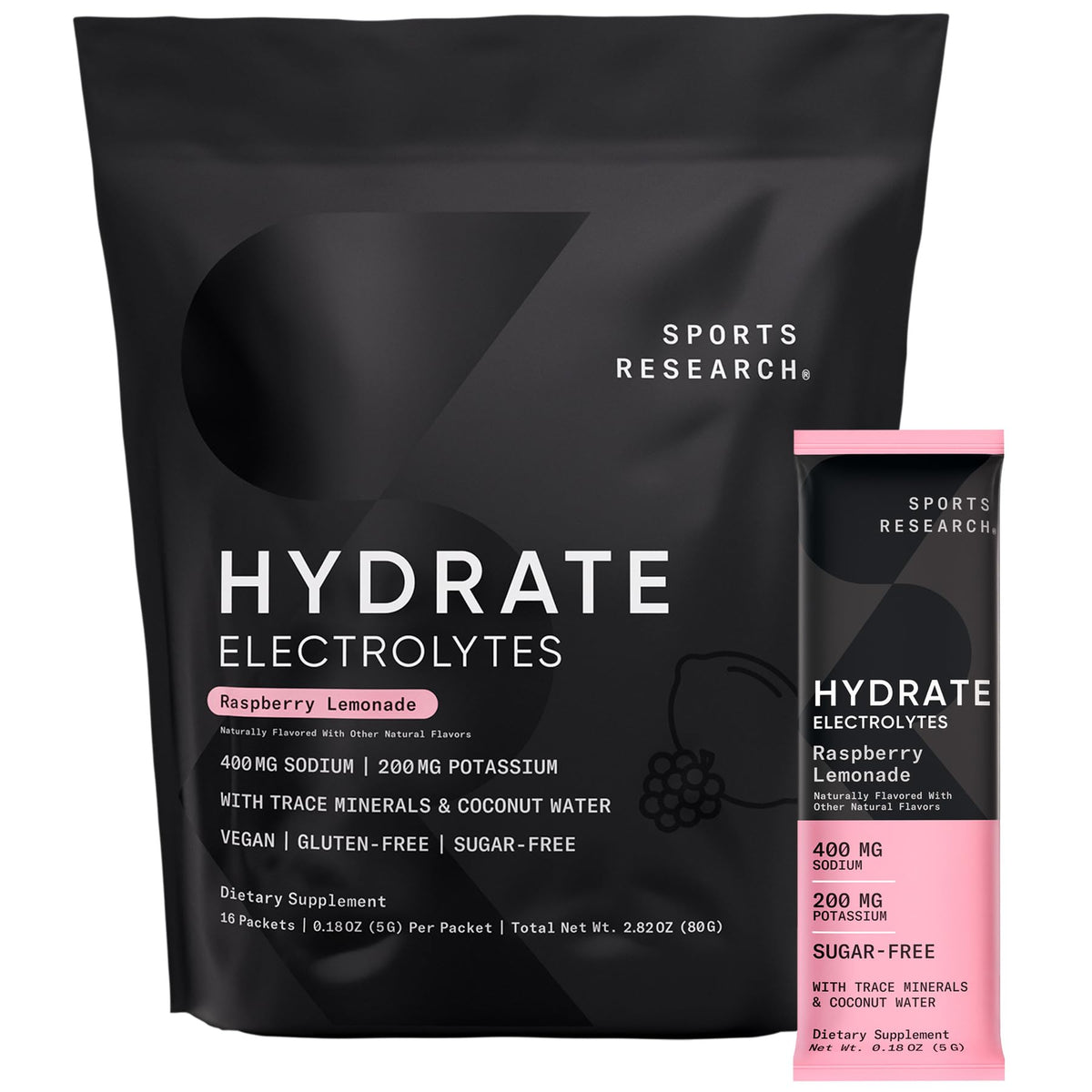 Sports Research Hydrate pack frontal framboise-citron, pratique pour l'hydratation quotidienne