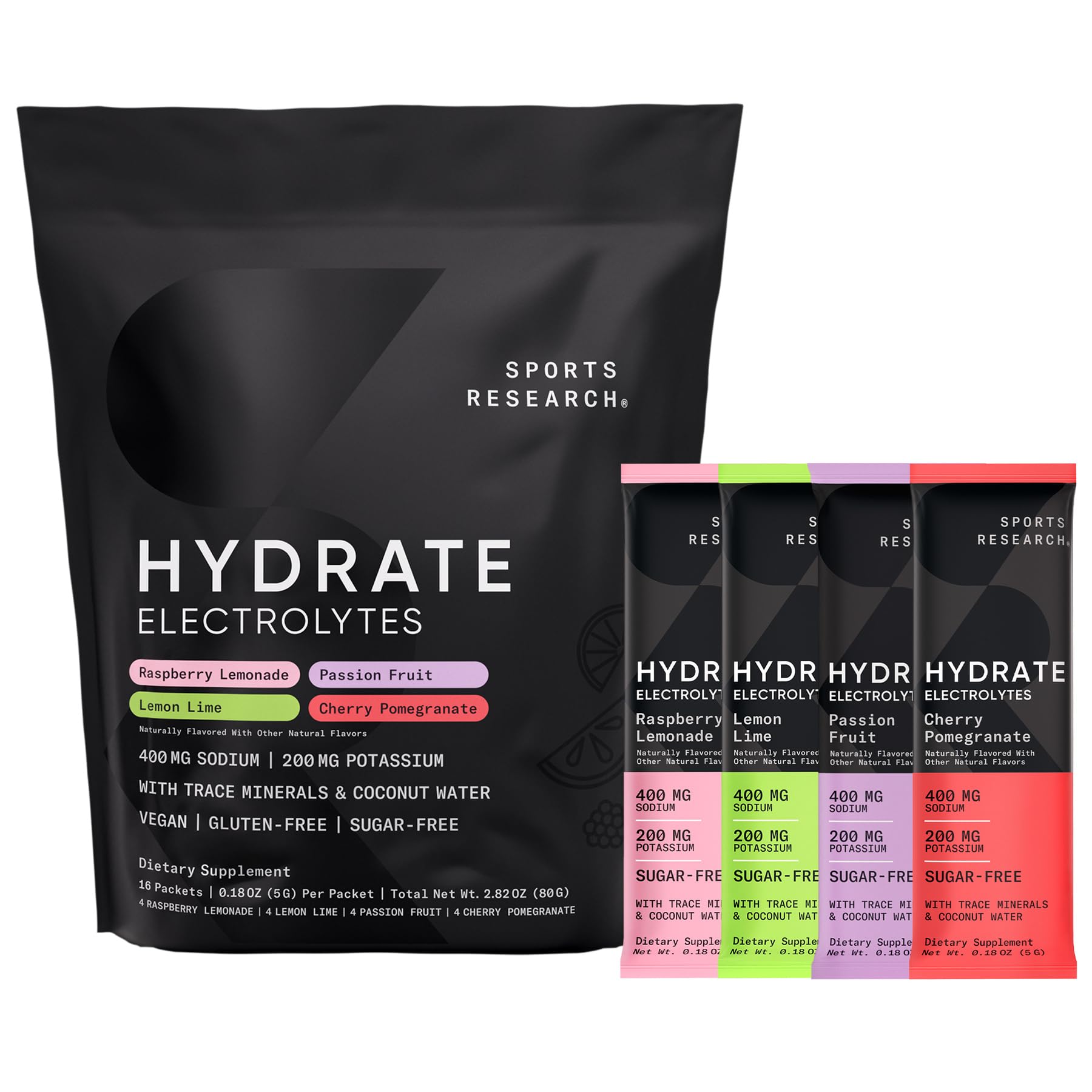 Sports Research Hydrate sticks framboise-citronnade, hydratation rafraîchissante pendant l'entraînement