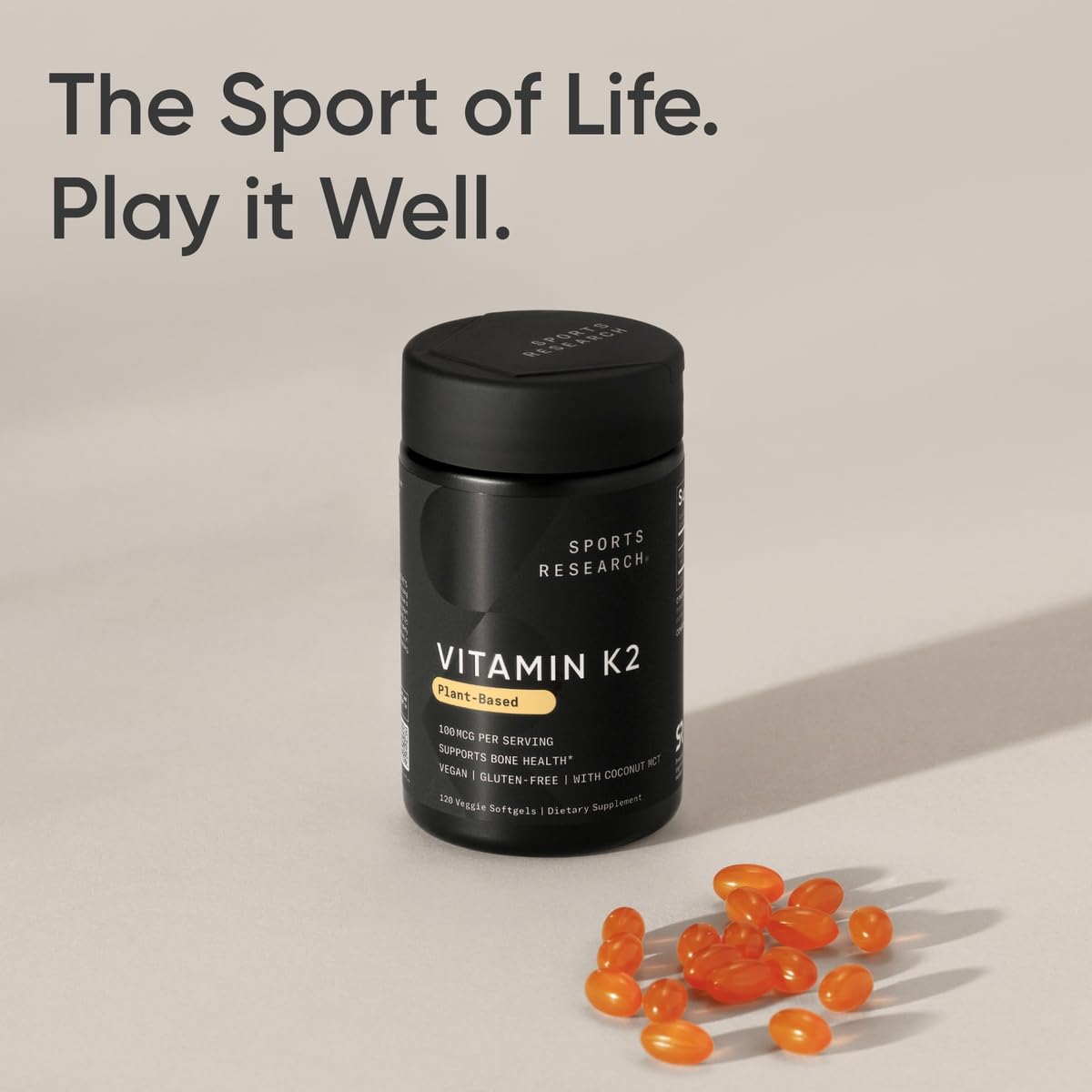 Sports Research K2 MK7 capules vegan avec contrôle qualité non-GMO.