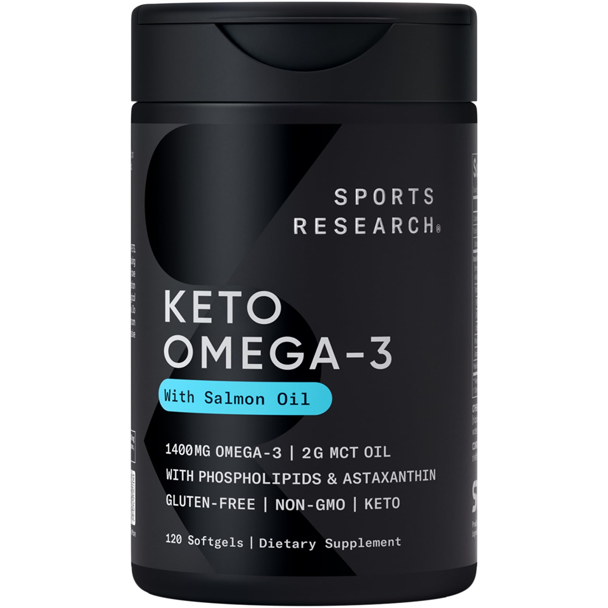 Sports Research Keto Omega: bouteille montrant le flacon, soutien potentiel en oméga-3