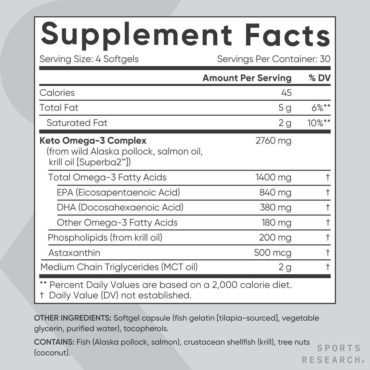 Sports Research Keto Omega: MCT Coco, énergie rapide adaptée au céto
