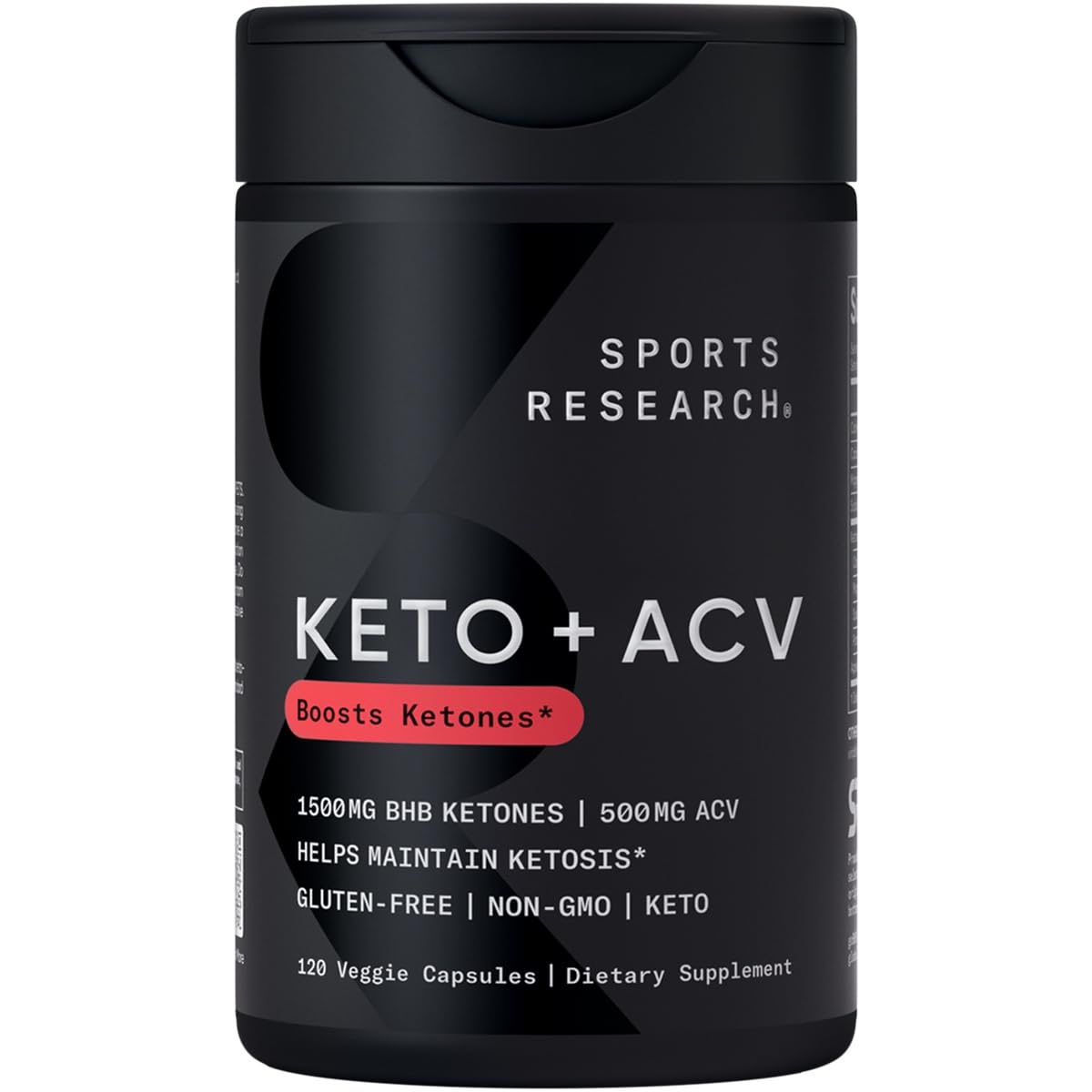 Sports Research Keto Plus ACV capsules près de la bouteille, soutien potentiel au régime keto.