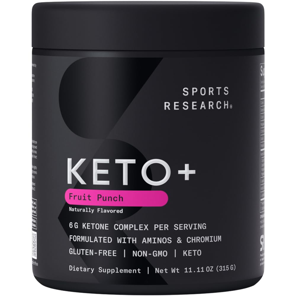 Sports Research Keto Plus – Bouteille saveur Fruit Punch, soutien possible à la cétose et énergie durable.