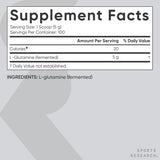 Sports Research L-Glutamine: étiquette du produit et informations qualité sans gluten.