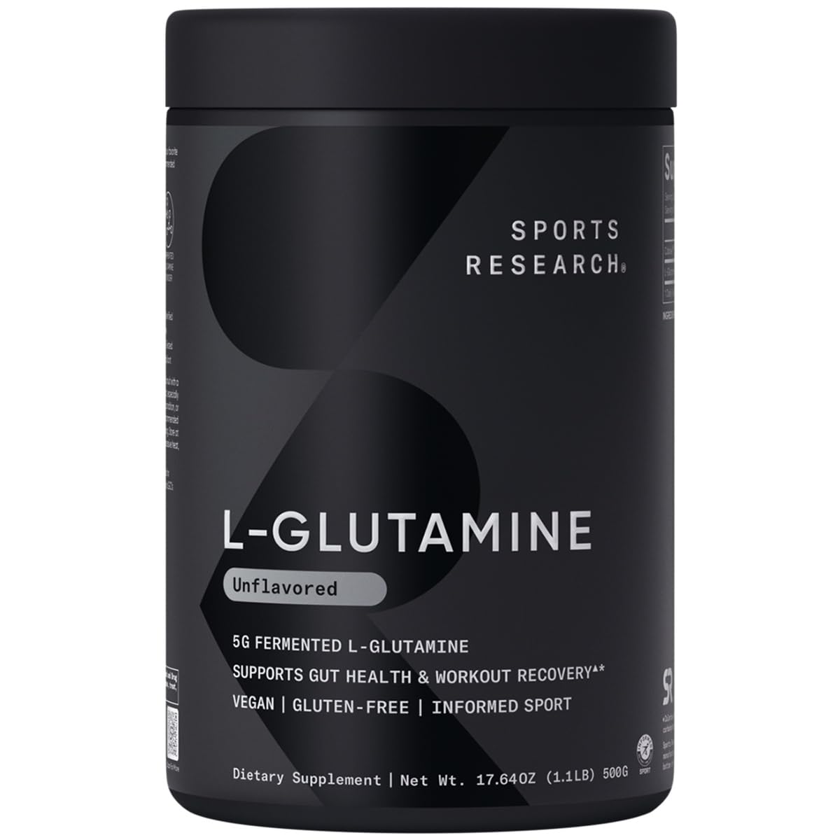Sports Research L-Glutamine: flacon-poudre, soutien potentiel à la récupération après l'entraînement.