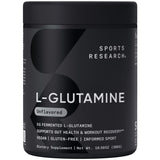 Sports Research L-Glutamine dans son emballage prêt pour la récupération après l'entraînement.