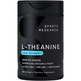 Sports Research L-Theanine 200mg - bouteille exposée, soutien à la concentration et au calme.